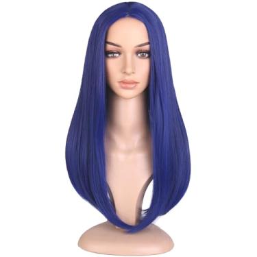 Imagem de BERON Peruca longa reta azul meia-noite para mulheres meninas fantasia parte do meio perucas sintéticas resistentes ao calor cosplay festa ou uso diário