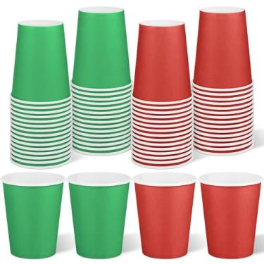Imagem de URATOT 60 peças de copos de papel descartáveis de 255 g Copos de festa de Natal vermelhos e verdes para festas, faça você mesmo e feriados, 2 cores