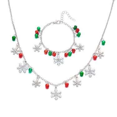 Imagem de HQLA Boneco de neve de Natal floco de neve Natal Stree flor grinalda colar pulseira pingente conjunto de joias para mulheres amuletos fofos bola vermelha sininho grinalda verde guirlanda festival