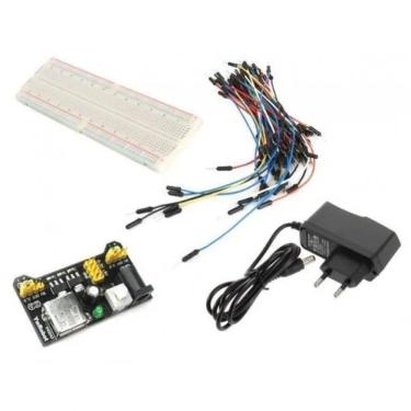 Imagem de 2X Kit Protoboard Com Fonte + Jumper 65 Peças + Fonte 12V 1A