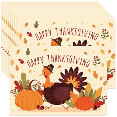 Imagem de Wonmon 50 peças de tapetes de papel de feliz ação de graças, descartáveis de ação de graças, tapetes de mesa de folha de bordo de peru para decoração de mesa, outono, colheita, férias, jantares