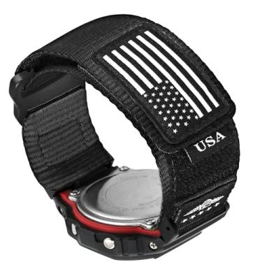 Imagem de Abanen Pulseira esportiva com bandeira de estrelas, listras, nylon, tamanho grande, para Casio gshock DW-5600/8900 / GA-100/GW-B5600/GB-5600 /GW-6900 (preto)