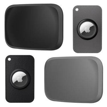 Imagem de Mikirini Pacote com 4 para Apple AirTag, 2 capas de silicone magnético forte para bicicleta, carro, caminhão e trailer, 2 capas protetoras com inserção de carteira (2 ímãs + 2 carteiras)