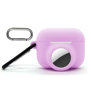 Imagem de Capa de transporte para Airpods Pro 3 com suporte para airtag, suporte de silicone para rastreador GPS para air tag, macio, à prova de choque, antiarranhões, antiperda com mosquetão, roxo