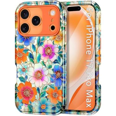 Imagem de Btscase Capa compatível com iPhone 17 Pro Max de 6,9 polegadas 2025, padrão de mármore, 3 em 1, resistente, à prova de choque, de corpo inteiro, resistente, PC rígido + silicone macio, capa protetora