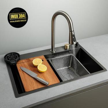 Imagem de Cuba Gourmet Cozinha Inox Premium Completa Torneira Cascata Lavador Co