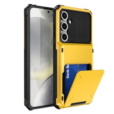 Imagem de SORAKA Capa para Samsung Galaxy S24 FE com suporte para cartão PC TPU 2 em 1 capa bumper de camada dupla à prova de choque pode conter 5 cartões amarelos