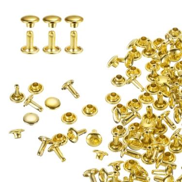 Imagem de HARFINGTON 80 conjuntos de rebites de tampa dupla, 7 x 8 mm, aço carbono, cabeça redonda, parafusos, parafusos tubulares de metal para decoração de artesanato em couro, ouro