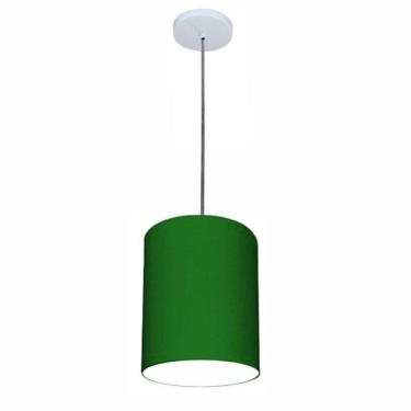 Imagem de Lustre Luminária Pendente Vivare Free Lux Pe-4103br Cúpula Em Tecido 15x20cm Verde-folha Canopla Branca E Fio Cristal