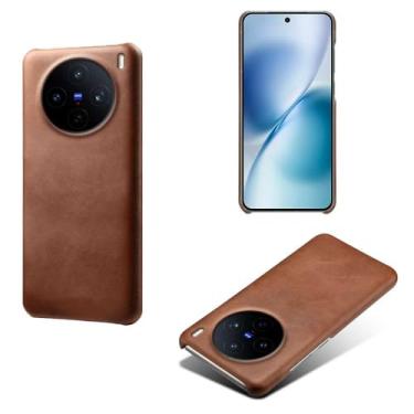 Imagem de Capa para VIVO X200S,Proteção contra quedas,Casca de volta de cor sólida simples,Design de couro de imitação de plástico-Brown