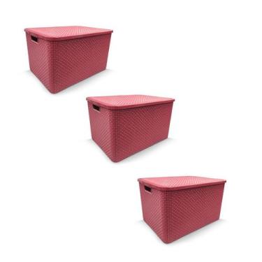 Imagem de Kit 3 Caixa Organizadora Rattan Decorativa C/ Tampa - Arqplast