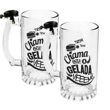 Imagem de 2 Canecas Chopp Com Campainha Premium Copo De Vidro 450ml - Yeet
