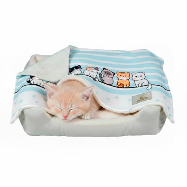 Imagem de Cobertor Manta Pet Azul Para Gato Dupla Face Sherpa e Soft - Novadecor