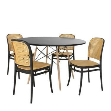 Imagem de Conjunto Mesa de Jantar Redonda Eiffel Preta 120cm com 4 Cadeiras Roma