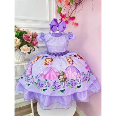 Imagem de Vestido Infantil Princesa Sofia Lilás com Pérolas para Festas - Fabulo