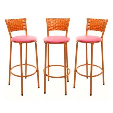 Imagem de KIT 3 Banquetas Alta Encapada Junco IMBUIA Area de Lazer Cozinha Balcã