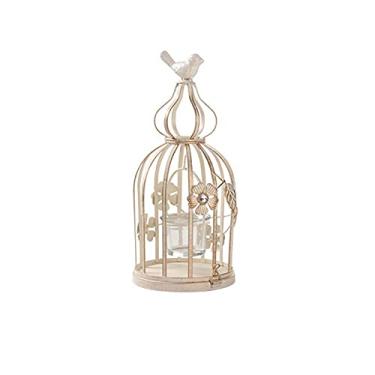 Imagem de Gaiola de pássaro criativa gaiola de pássaro retrô decoração de vela de ferro casa sala de estar romântica adereços de jantar à luz de velas (branco) Ninho de pássaro (cor: A)
