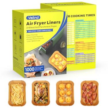 Imagem de 1000 peças de forros de fritadeira a ar descartáveis para cesta dupla, forro de papel pergaminho retangular de 21,8 cm x 14 cm para Ninja DZ201 DZ401, Chefman/COSORI 2 cestas Air Fryer