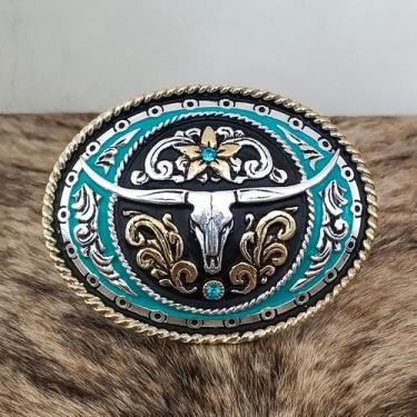 Imagem de Fivela Ariat Country 11cm Western Premium Rodeio Azul Claro - Master