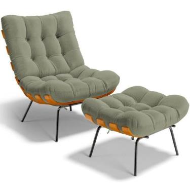 Imagem de Poltrona Costela L02 Com Puff Bouclê Oliva - Lyam Decor