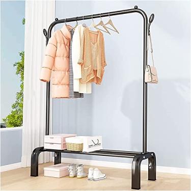 Imagem de Cabide para roupa cabide com prateleiras, calha de roupa removível resistente com sapatos para armazenamento, suporta até 40 kg suporte para barra de roupa para decoração de quarto, preto B