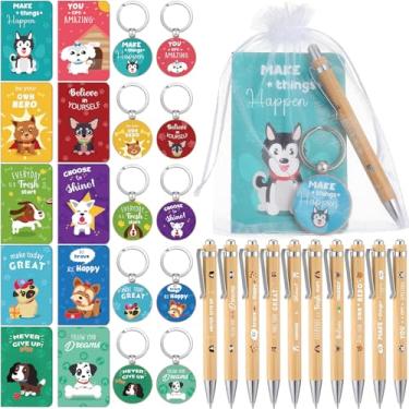 Imagem de Yeaqee Presentes cristãos, caneta de bambu, versículo bíblico, inspirador, porta-chaves, bolsas de organza para mulheres e homens (80 peças, estilo filhote)