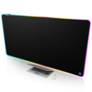 Imagem de Cacoy Mouse pad RGB extra grande de 139,7 cm x 69,8 cm, mouse pad de LED macio estendido para computador com 9 modos de luz, mouse pad grande para PC com borda costurada e base de borracha