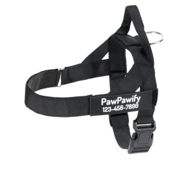 Imagem de Peitoral para cães personalizado com nome e número de telefone - Peitoral fácil de caminhar para cães - Passeios sem puxar - Alças confortáveis - Design de arnês personalizado respirável (preto, P
