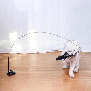 Imagem de Brinquedo Interativo Pet com Ventosa e Penas - Varinha de 80cm para Gatos com Múltiplos Modos de Diversão (PRETO)