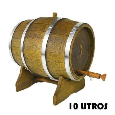 Imagem de Barril de Madeira Carvalho Envelhecido - Aro Inox (10 Litros) - Ideal 