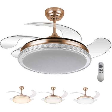 Imagem de Ventilador Lampada de Teto Grande Pa Retratil Luminaria Led 3 em 1 Controle Quarto Casa Recepçao Moderno Silencioso