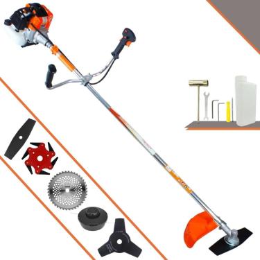 Imagem de Aparador de Grama À Gasolina Vulcan VR430S 2 Tempos 43cc 1,7HP de Potência 10.000rpm Roçadeira Completa Com Carretel de Nylon e Kit 4 Lâminas de Corte