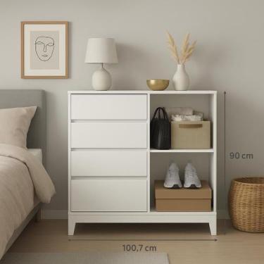 Imagem de Comoda Gaveteiro C/ 4 Gavetas 1 Porta Fit -Santos Andirá - Com Pés -Br