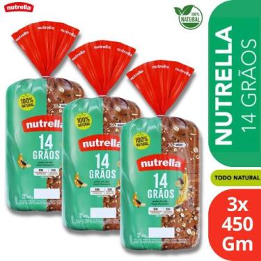 Imagem de 3 Pães Integrais 14 Grãos Nutrella 100% Natural de 450g cada