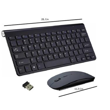 Imagem de Kit Mini Teclado e Mouse Wireless Ultra Slim Sem Fio -  Preto