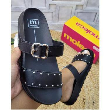 Imagem de Sandália Moleca Feminina com Fivela e Tachas Conforto Casual, Preto, 3