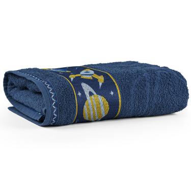 Imagem de Toalha de Banho Avulsa Minimi Infantil 100% Algodão - 1,15m x 75cm - Galáxia - Azul Marinho