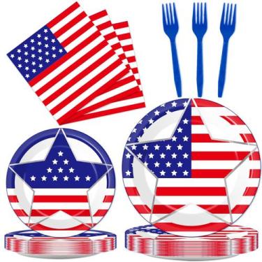 Imagem de Conjunto de talheres de festa Wiooffen, 4 de julho, bandeira americana