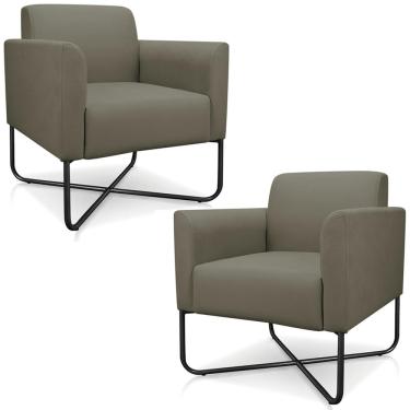 Imagem de Kit 2 Poltronas Decorativas Isabella Base X Suede Nude/Preto - Gran Belo