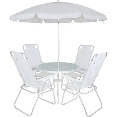 Imagem de Conjunto Noronha Branco com Mesa 4 Cadeiras e Guarda Sol Bel