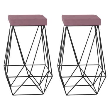 Imagem de Kit 2 Banqueta Decorativa Kathy Base Preta Veludo Rosê - Gran Belo
