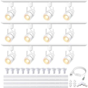 Imagem de Bravsekai Kits de cabeças de iluminação de pista, luzes LED GU10 de 12 luzes estendidas 3 x 4,92 pés H trilhos de trilho 10W 4000K luz natural holofote de teto com lâmpadas LED GU10 substituíveis