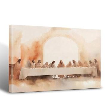 Imagem de Arte de parede em tela Jesus Last Supper, arte de parede cristã, decoração de casa, sala de estar, sala de jantar, pôster de impressão em tela, decoração de parede, 30,5 x 40,64 cm emoldurado