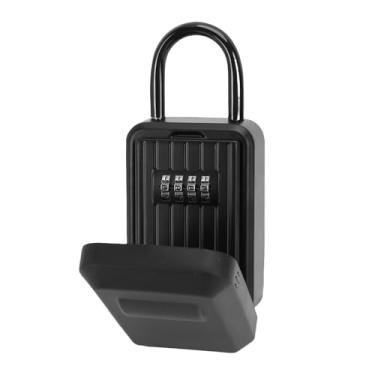 Imagem de Diydeg Caixa com fechadura com chave, fechadura com combinação de 4 dígitos, caixa para guardar chaves para montagem na parede exterior, para casa, escritório, garagem (Preto)