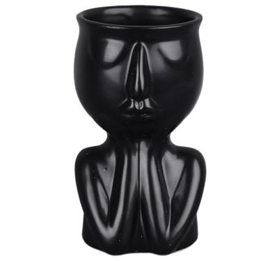 Imagem de Pilipane Vaso de cerâmica para rosto, estilo nórdico, moderno, inovador, para suculentas, para casa, escritório, hotel, mesa, ornamentos (preto)