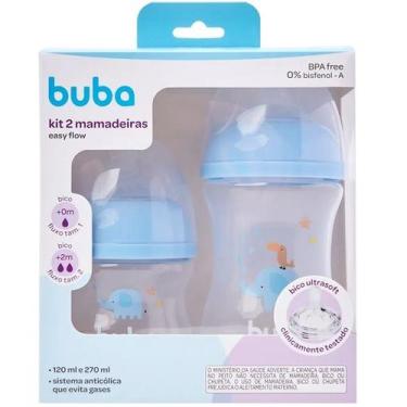 Imagem de Kit 2 Mamadeira EASY FLOW Elefante Azul 120ML e 270ML Anticolica Buba