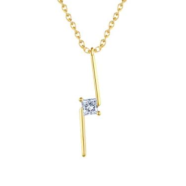 Imagem de EFASHION Colar feminino de prata esterlina 925 banhado a ouro 14K retrô simples com pingente de raio de zircônia embutida, Medium, Ouro, Zircônia cúbica