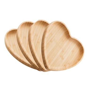 Imagem de Kit 4 Travessa Coração Bambu 12,5Cm Class Home Bandeja