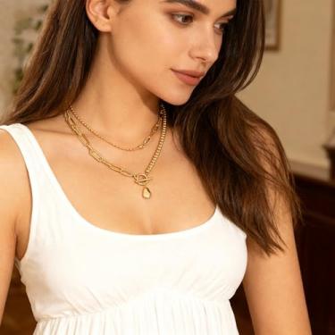 Imagem de Conjunto de colar com pingente em camadas, 4 peças, pingentes de pentagrama, colares empilháveis para mulheres, comprimento ajustável, Generic, Liga de aço, Sem Pedra Preciosa