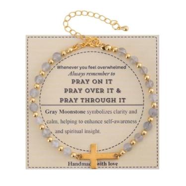 Imagem de Pulseiras de cristal para mulheres, cruz, oração redonda, contas ajustáveis, joias presentes, One Size, Pedra, Sem Pedra Preciosa